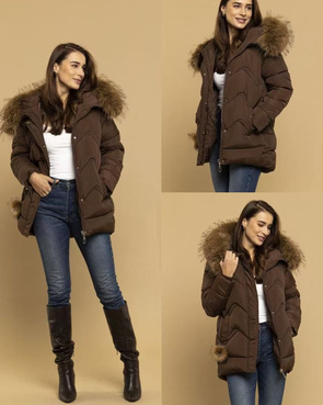 Brązowa kurtka zimowa z asymetrycznym dołem