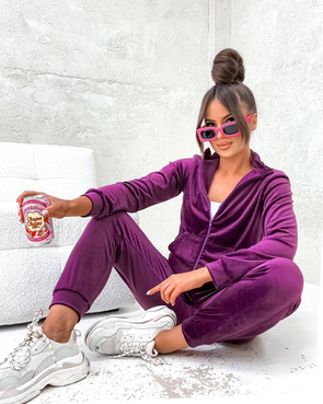 Welurowy komplet dresowy ze stójką bordowy