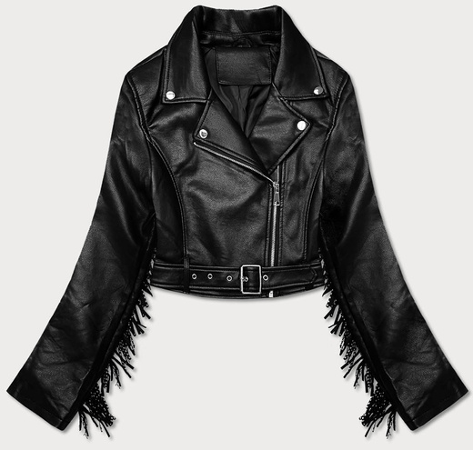 KRÓTKA KURTKA RAMONESKA Z FRĘDZLAMI CZARNA (DA-0632)