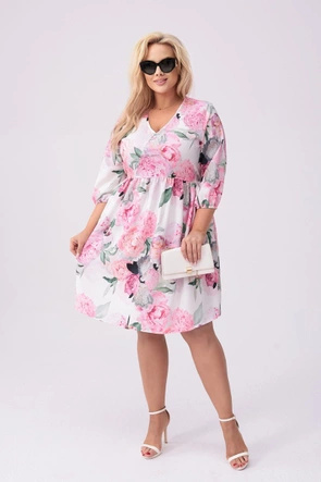 Sukienka plus size w kwiaty ecru