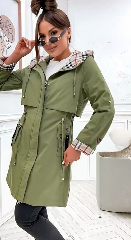 Wiosenna kurtka khaki do połowy uda