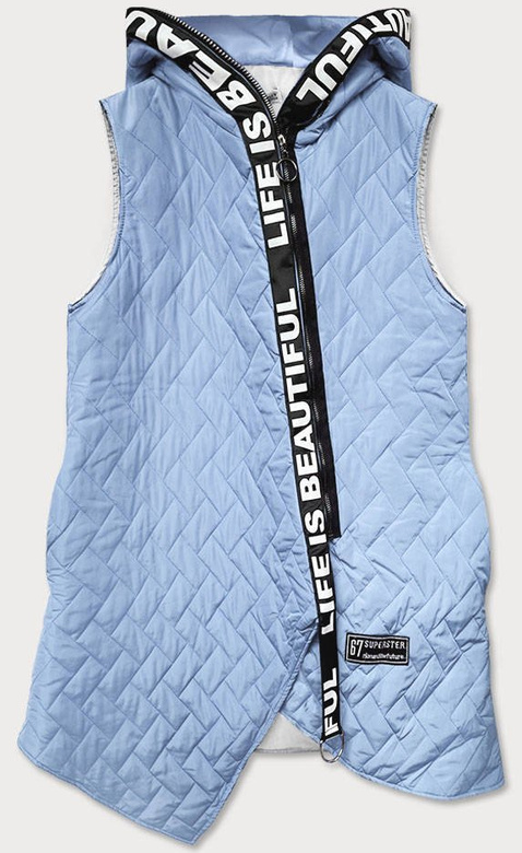 DŁUGA ASYMETRYCZNA KAMIZELKA DAMSKA NIEBIESKA (677ART)