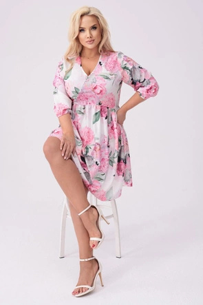 Sukienka plus size w kwiaty ecru
