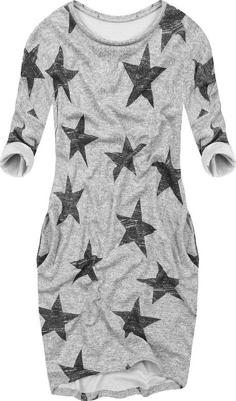 OVERSIZE MIT STERNEN GESCHMÜCKTES KLEID HELLGRAU (9100/5)
