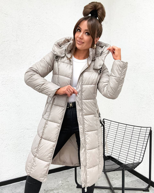 Taliowana zimowa kurtka z kapturem beż