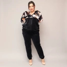 Welurowy komplet dresowy plus size w kwiaty czarny