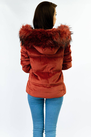 Sztruksowa damska kurtka z kapturem ruda (7696)