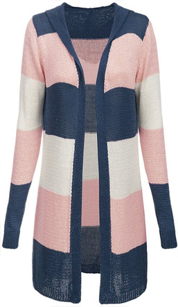 LONGLINE HOODED JUMPER NAVY BLUE-PINK (122ART)