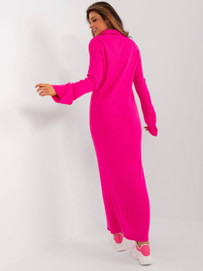 Długa sukienka z rozszerzanymi rękawami neonowy róż