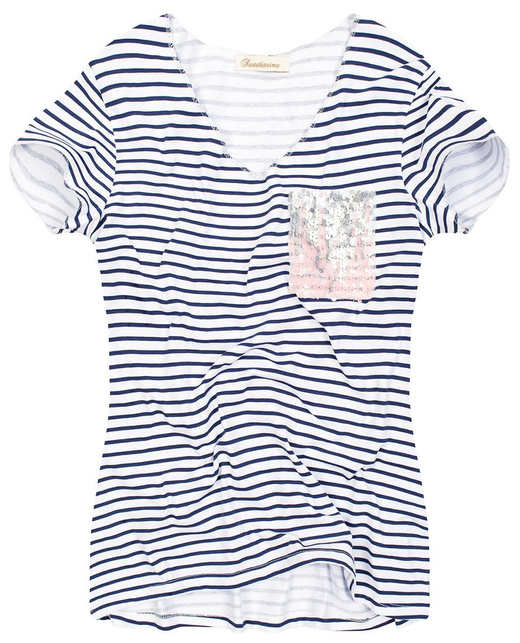 GESTREIFTES T-SHIRT BAUMWOLLE WEIß-MARINEBLAU (51751-5)