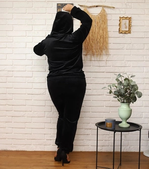 Zestaw plus size bluza + spodnie dresowe welur czarny