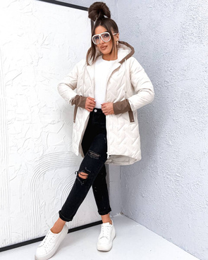 Luźna przejściowa kurtka plus size z kapturem ecru