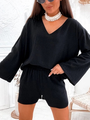 Zestaw bluzka i szorty len czarny