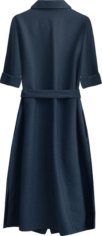 MIDI KLEID MIT TASCHEN UND GÜRTEL MARINEBLAU (293ART)