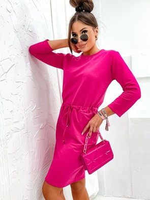 Bawełniana sukienka fuksja z rękawem 3/4
