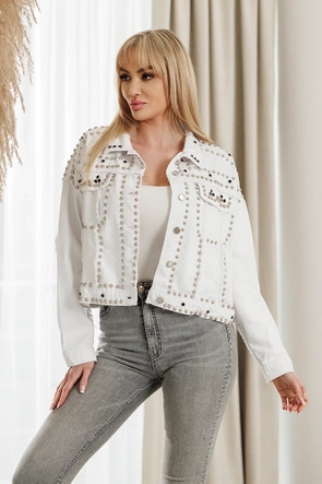 SCHWARZE JEANS JACKE MIT KRAGEN UND SCHMUCK (L1815)