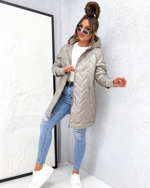 Przejściowa pikowana kurtka dzianinowymi ściągaczami beż