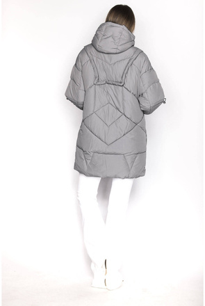 Puchowa kurtka damska z ozdobnymi taśmami szara (AG2-J85)