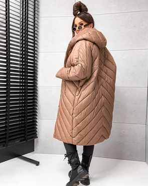 Pikowana brązowa kurtka zimowa oversize