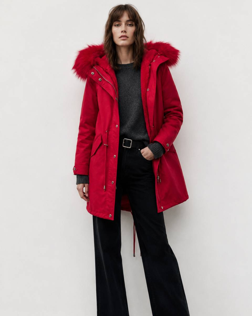 HOODED PARKA WITH LINER RED (7600)