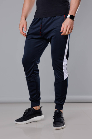 Męskie spodnie dresowe ze ściągaczami granat z białym