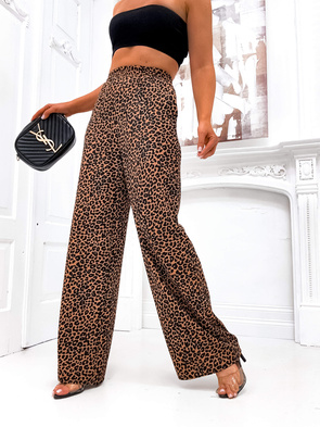 Szerokie spodnie damskie w zwierzęcy wzór panterka