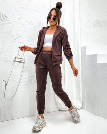 Zestaw bluza + spodnie dresowe welur czekoladowy