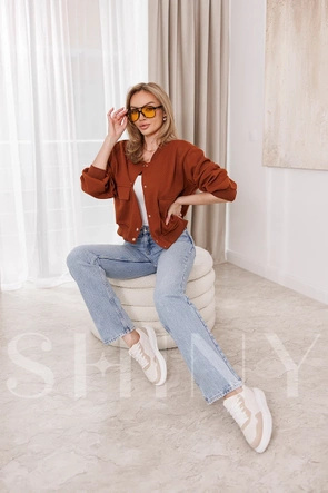 Elegancka brązowa bomberka damska