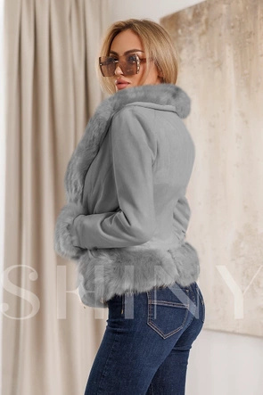 Kurtka damska z ekologicznego zamszu grafitowa