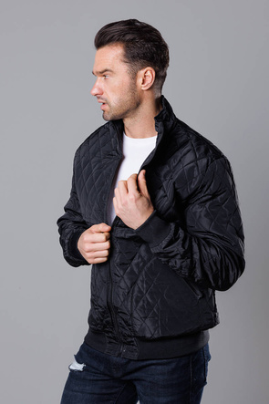 Męska pikowana kurtka ze stójką czarna