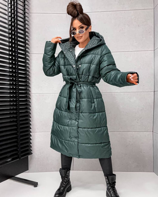 Zielona kurtka zimowa do kolan typu 2w1