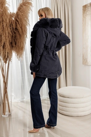 Zimowa parka z futerkiem granatowa