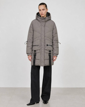 Szara kurtka puffer oversize z kapturem