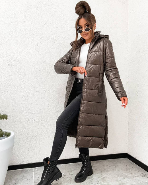 Przejściowa kurtka damska do kolan czekolada