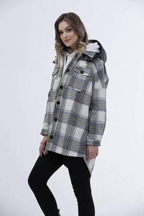 Damska kurtka koszulowa w kratę w kolorze szaro/ecru