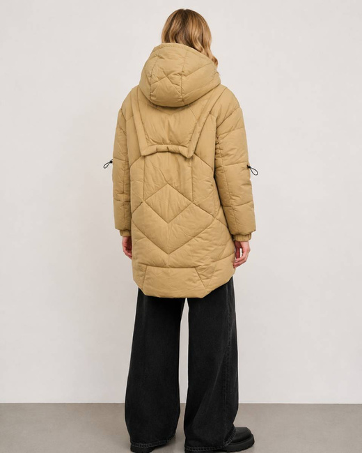 Kurtka puffer oversize z kapturem camel
