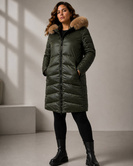 Khaki-beżowa dwustronna kurtka damska z odpinanym kapturem plus size