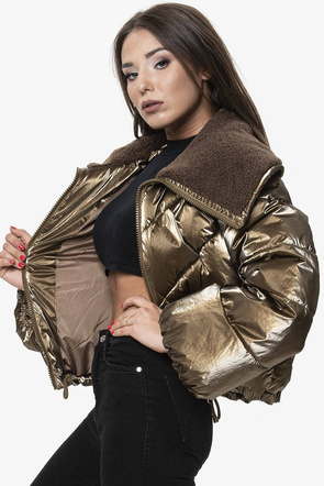 Kurtka oversize z szerokim kołnierzem brązowa