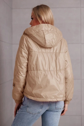 Krótka kurtka ze złotymi elementami beżowa