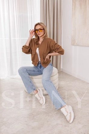 Elegancka karmelowa bomberka damska