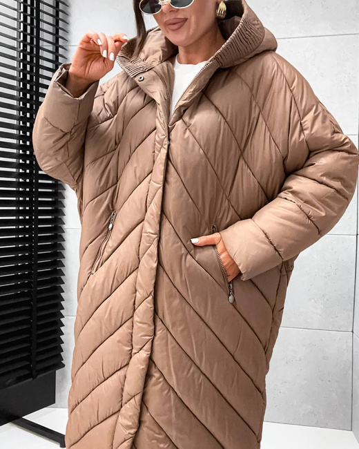 Pikowana brązowa kurtka zimowa oversize
