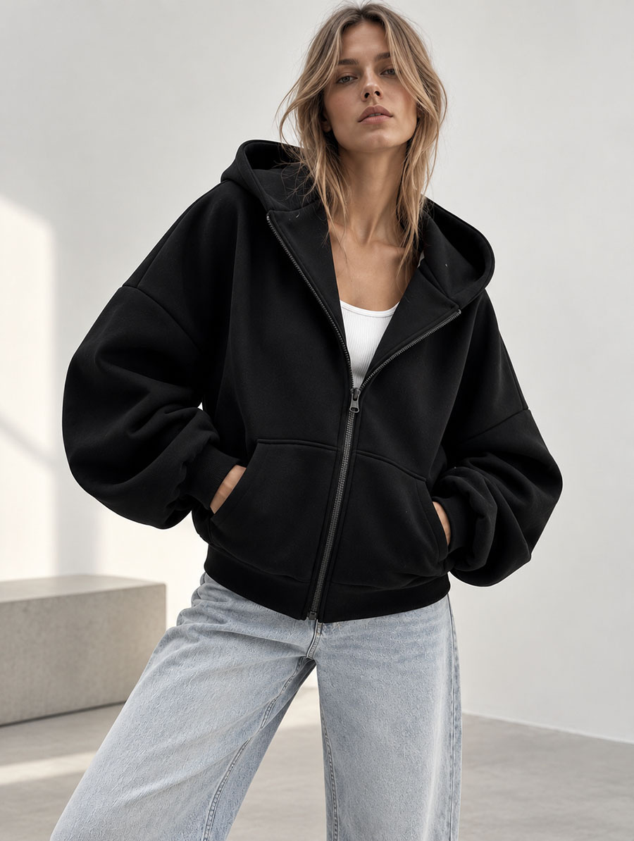 Damska czarna bluza oversize z kapturem