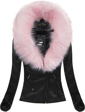 BIKERJACKE MIT FELL SCHWARZ-ROSA (5512)