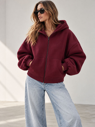 Damska bordowa bluza oversize z kapturem