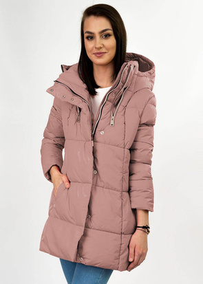 Krótka kurtka damska zimowa z zamkami antyczny róż (7750)