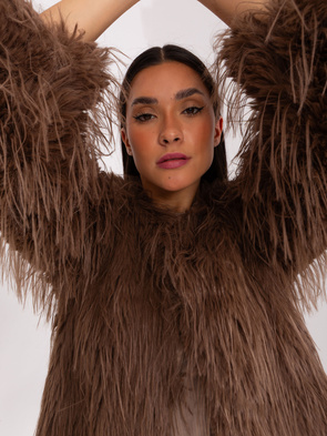 Brązowa futrzana kurtka z kieszeniami