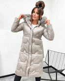 Zimowa damska kurtka beżowa poniżej kolan