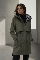 Parka damska z podszewką w panterkę khaki