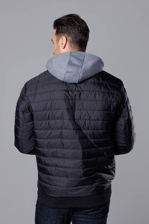 Czarna pikowana kurtka męska z odpinanym kapturem