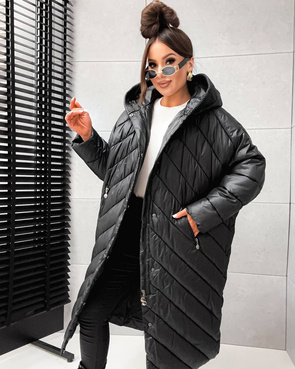 Pikowana czarna kurtka zimowa oversize